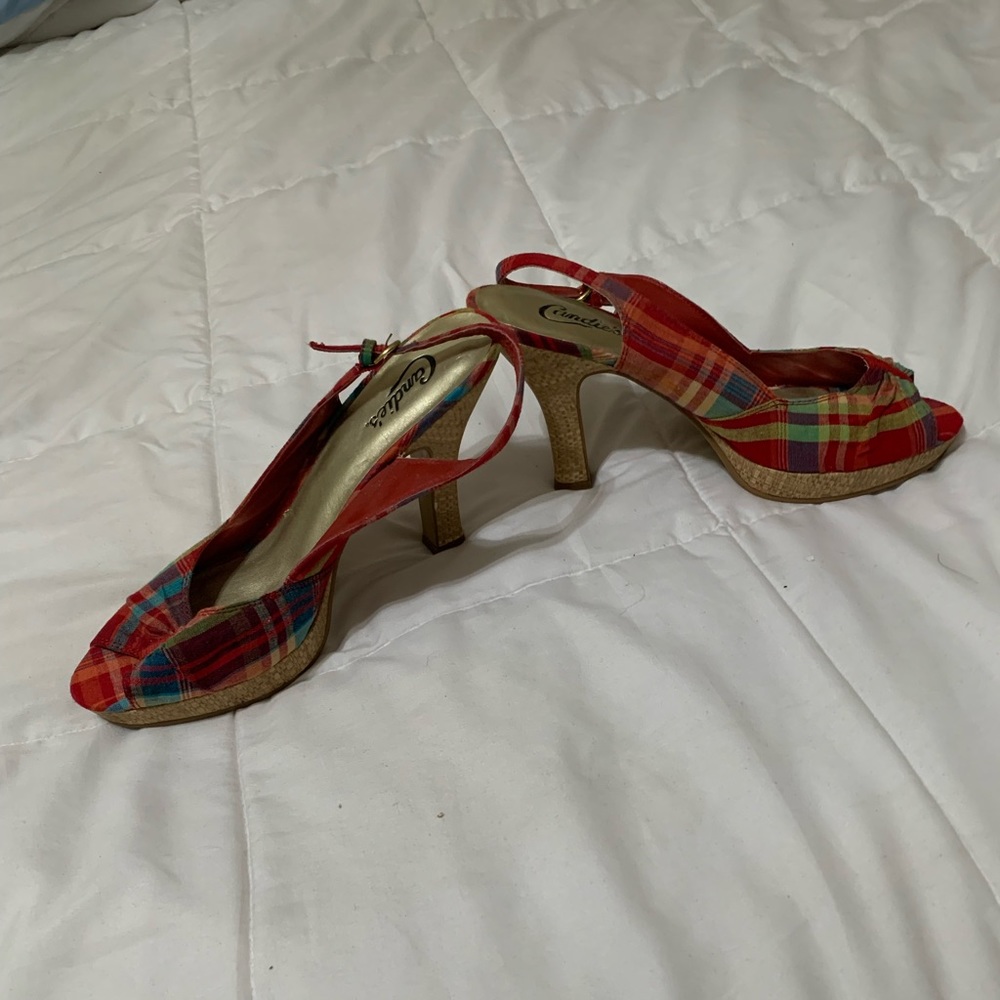 Candies Size 10 Red Multi-Color Platform Heels Cl… - image 2